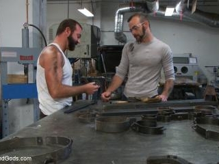 Motor oil bondage fuck in the metal shop