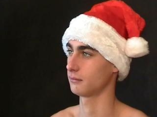 Gay in Santa hat wanks off