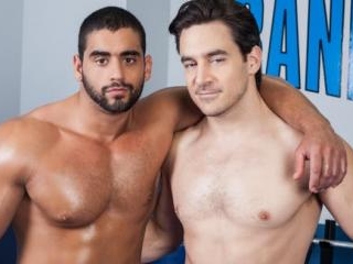 Straight Gym Hunks Chris Rockway and Angelo Antonio have a hot wrestle fuck